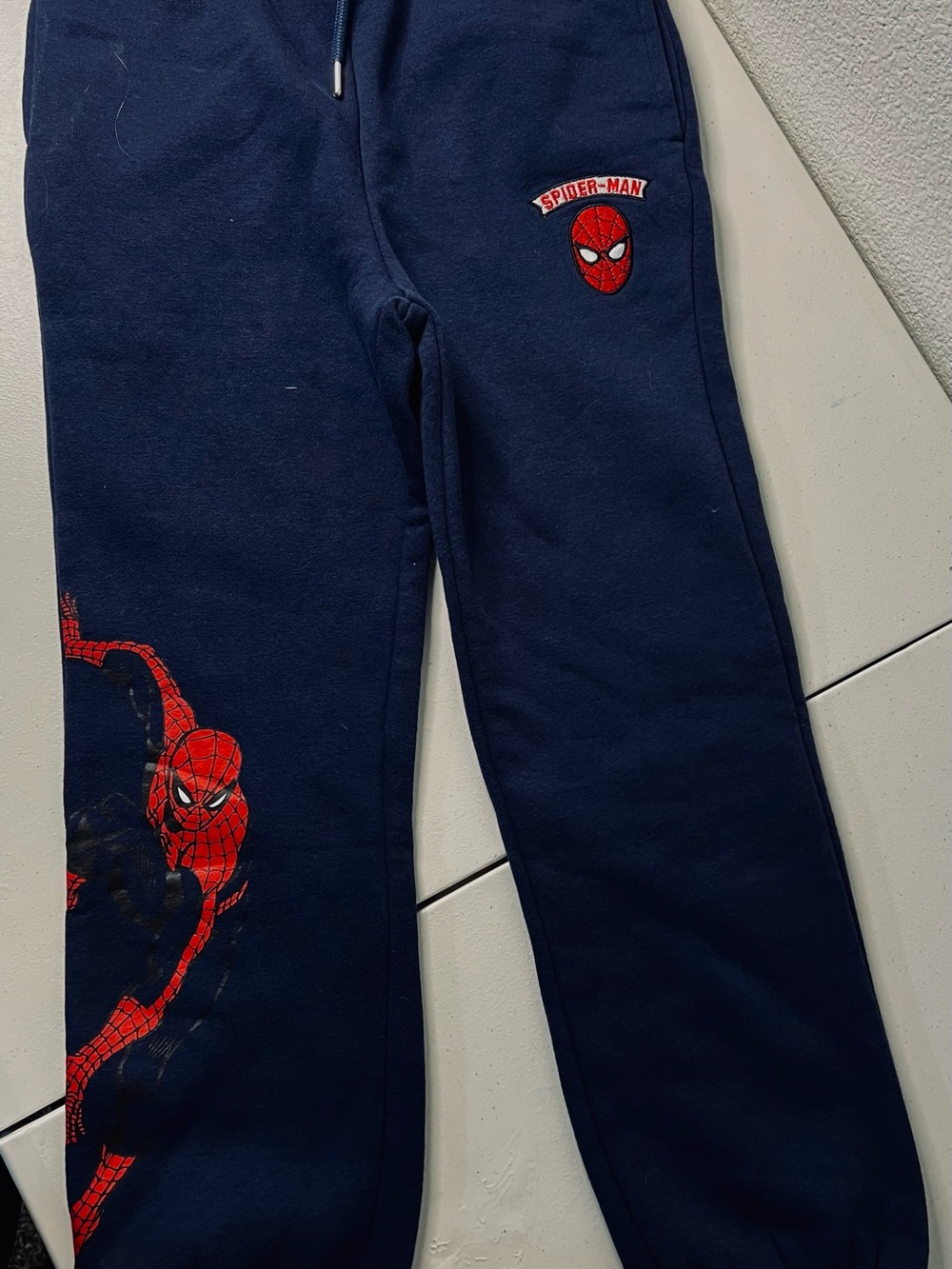 Cotton On Navy Sweatpants with Red Spider-Man Graphics